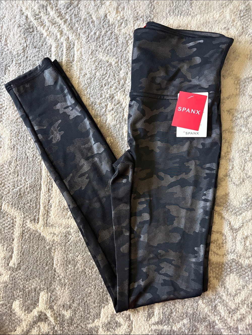 SPANX - Faux Leather Black Gray Camo High-Waist Jeggings